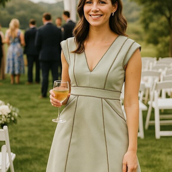 Elliatt Mint Green V Neck Beaded Detail Zip Back Scallop Front Pocket Dress SZ L - Picture 1 of 11